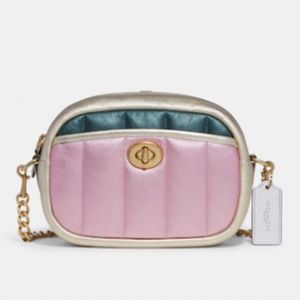 BNWT COACH Small Camera Bag With Colorblock Quilting Metallic Pink Multi AUTHENT